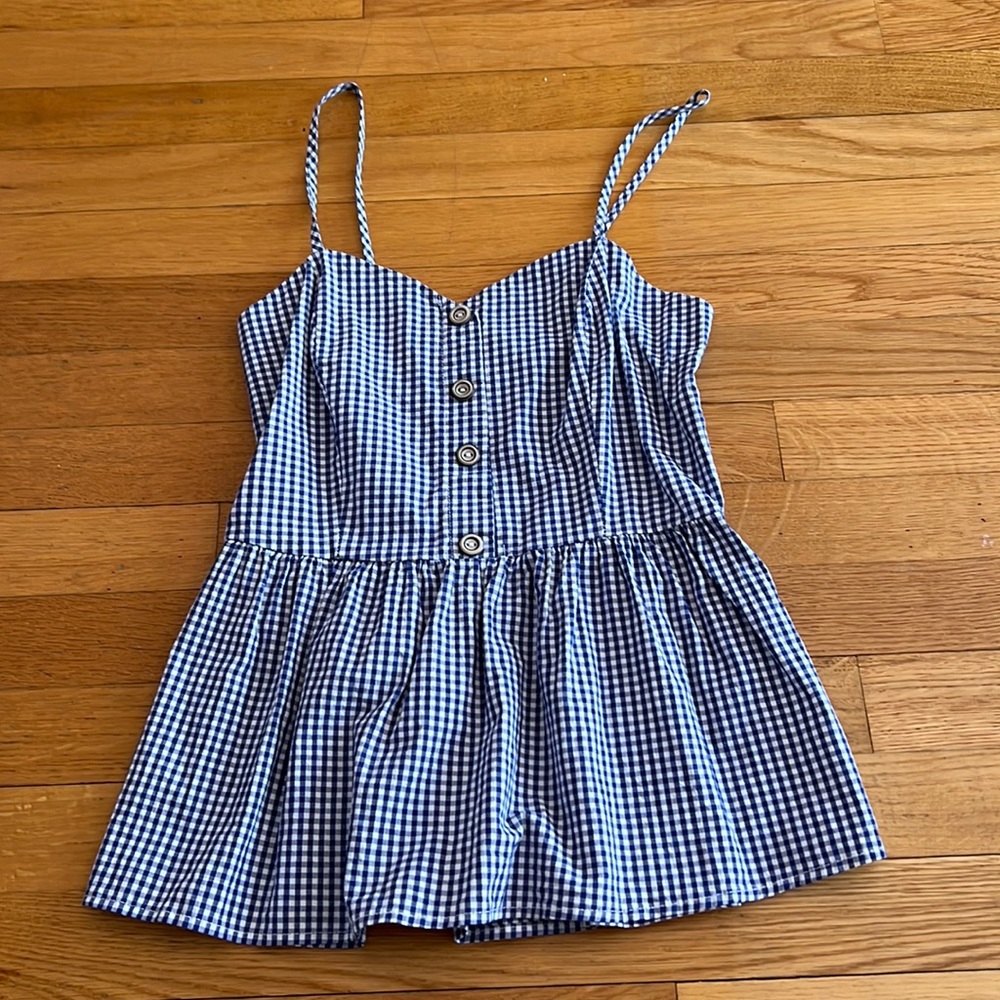 Navy blue and White plaid tank-top blouse, XS/S, WORN ONCE, Marshalls